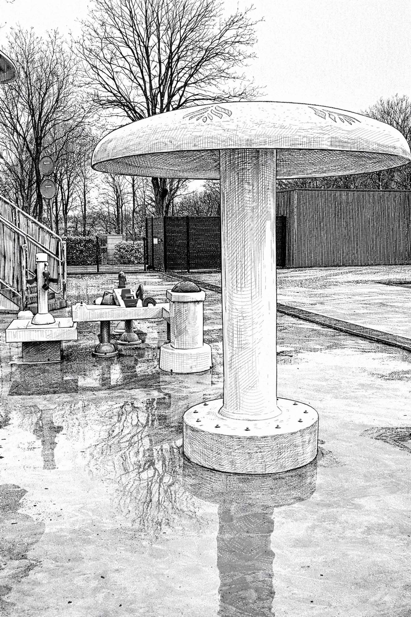 Zwembadupgrade: paddenstoel met waterval